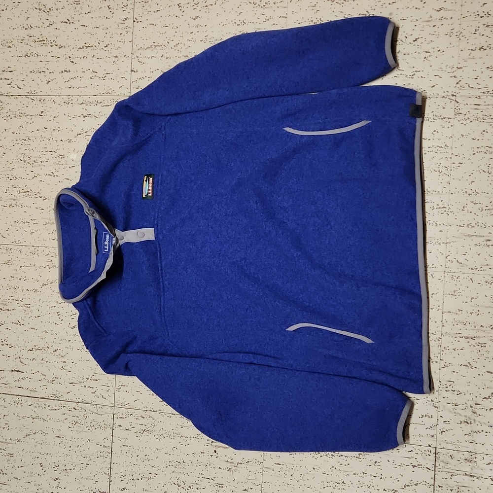L.L. Bean Royal Blue 1/4 Button Down Fleece Pullover Sweater